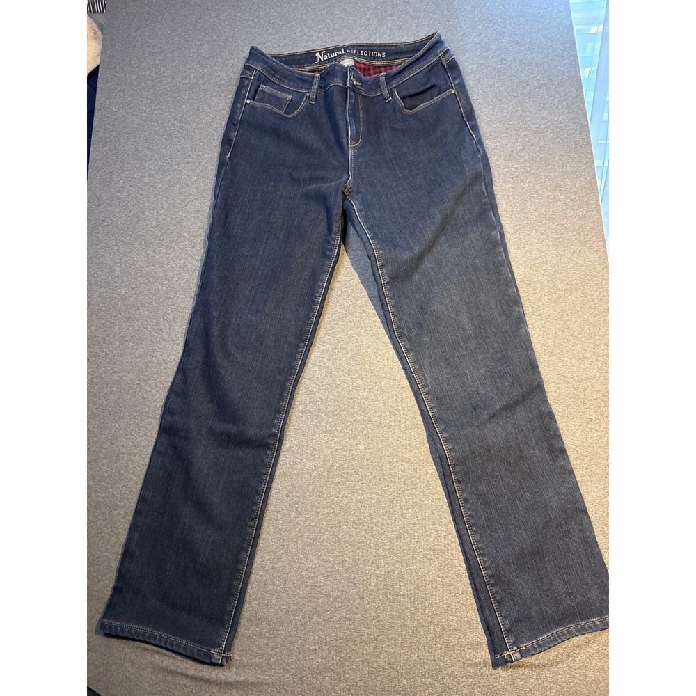 Natural Reflections Womens Flannel Lined Jeans Dark Wash Straight Leg Size 10